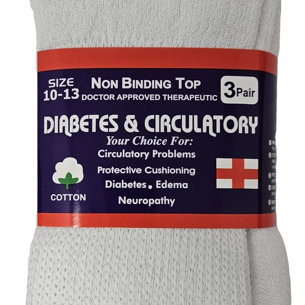 Bundle of 3 pairs of diabetic socks, White, Size 10-13